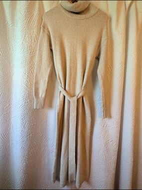 Rachel Zoe Cream Turtleneck Belted Knit Dress - XS